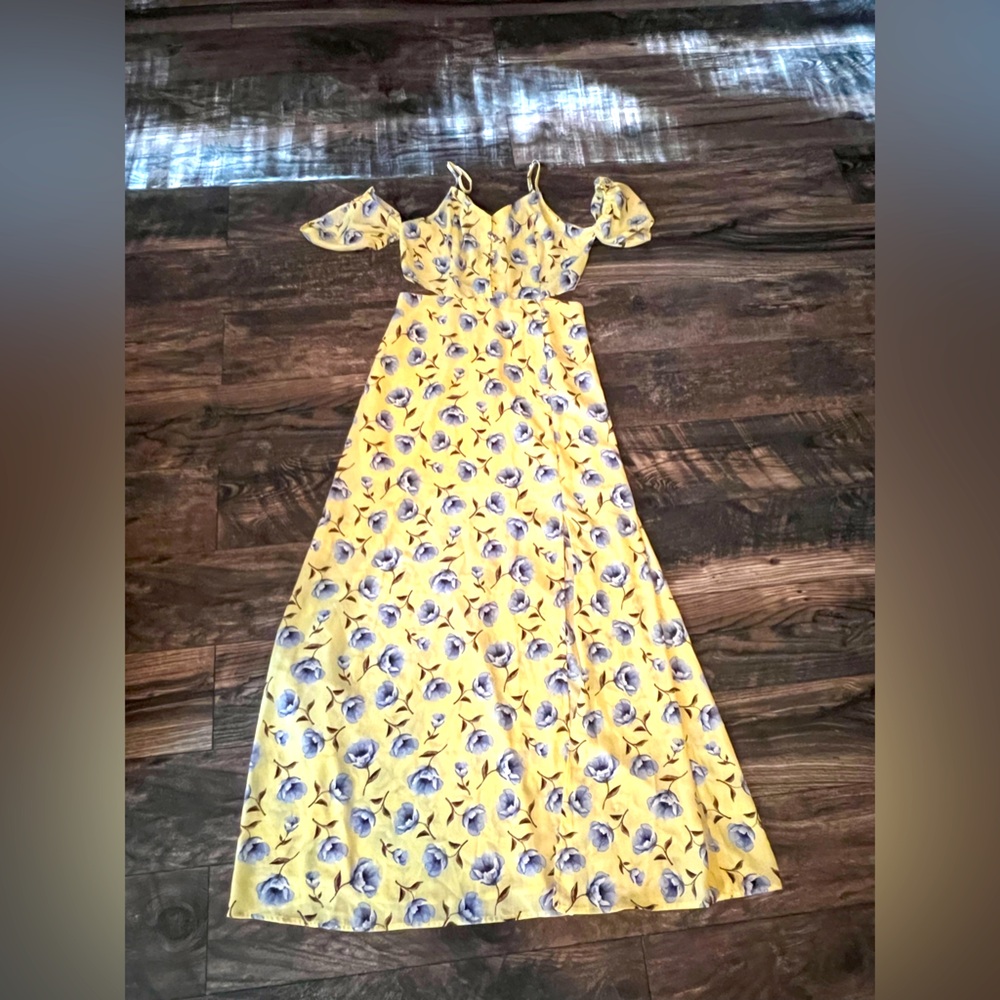 Bright lemon drop maxi dress with key open shoulders